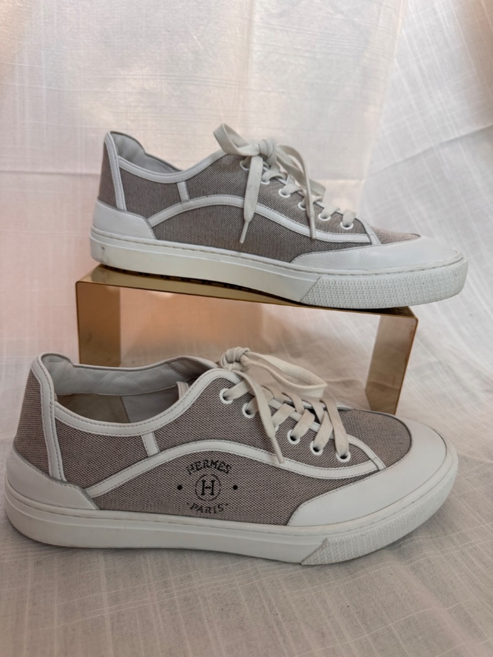 Hermes Get Men's Sneakers in Canvas and Calfskin Size 9 - Picture 3 of 8